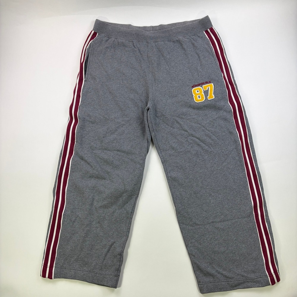 Aeropostale 87 Athletic Sweatpants Mens Large Gray Side Stripe Y2K Wide Leg